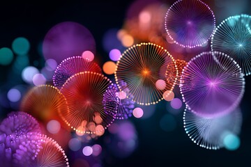 Poster - Abstract Colorful Glowing Circles on Dark Background