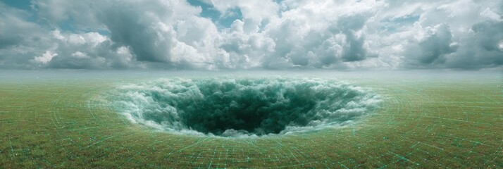Aufkleber - Climate Crisis Visualization Dystopian Metaverse Landscape with Immersive Weather Vortex - AI-Generated Climate Change Narrative for Global Environmental Communication