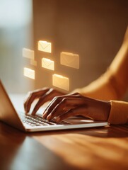 Fototapete - Minimalist Digital Workflow Holographic Email Interfaces and Cloud Connectivity - Next-Gen Remote Work Visualization for Gen Z Professionals
