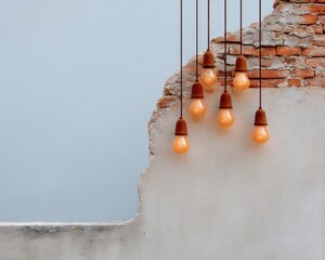 Poster - Urban Industrial Revival Minimalist Edison Bulb Lighting Design Transforming Exposed Brick Spaces with Warm Ambient Aesthetic for Modern Creative Workspaces