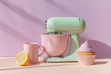 Aufkleber - Pastel Kitchen Dreamscape Soft Mint Stand Mixer with Delicate Pink Accents - Trendy Home Baking Inspiration for Millennial Culinary Creatives