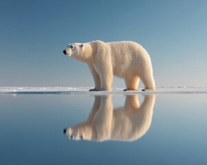 Aufkleber - Climate Crisis Visualization Minimalist Arctic Polar Bear on Fragile Ice Reflection - Eco-Conscious Environmental Storytelling for Global Sustainability Campaigns