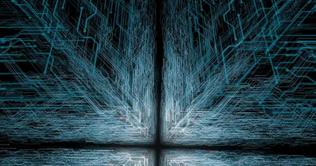 Poster - futuristic blue circuit lines form an abstract technology background, suggesting data flow in a digi
