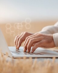 Poster - Minimalist Cybersecurity and Digital Innovation Soft-Toned Remote Work Visualization with Holographic Network Projection - Transformative Tech Experience