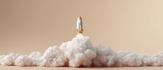 Fototapete - Minimalist Rocket Launch Visualization Clean Tech Innovation Symbolizing Entrepreneurial Ambition and Space Exploration Dynamics in High-Fidelity Design