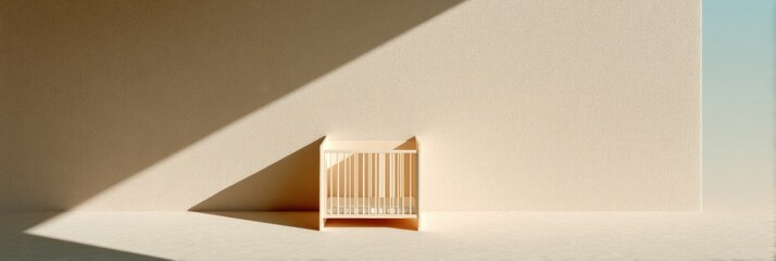 Poster - Minimalist Nursery Design Safe Sleep Sanctuary with Ethereal Light, Soft Taupe and Shadow Projection - Contemporary Parenting Wellness Aesthetic