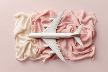 Poster - Soft Luxury Aviation Minimalist Wide-Body Aircraft Design on Blush Textile - Modern Travel Aesthetics and Innovative Transportation Branding