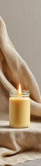 Poster - Minimalist Wellness Ritual Artisanal Beeswax Candle in Mason Jar - Sustainable Slow Living Aesthetic for Mindful Home Styling and Self-Care Moments