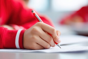 Poster - Gen Z Academic Performance Minimalist Classroom Composition Depicting High-Stakes Learning Environment with Focused Student Concentration and Precision Writing Technique