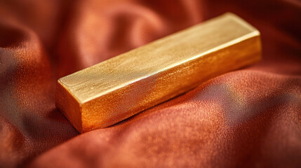 Poster - A gold bar sits on a red cloth. The gold bar is shiny and has a metallic look