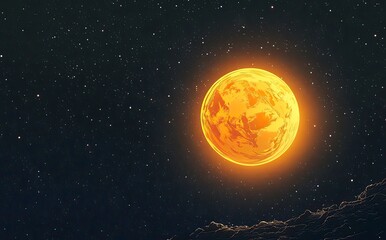 Poster - abstract earth planet with a sun and starry sky background, a realistic earth in space. elements of 