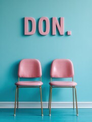Poster - Pastel Minimalism in Design Contemporary Color Block Aesthetic with Retro-Inspired Chairs and Bold Typography - Modern Workspace Branding Concept