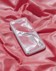 Fototapete - Liquid Glass Smartphone Mockup Hyper-Realistic Tech Visualization with Soft Metallic Texture - Next-Gen Digital Product for Creative Branding