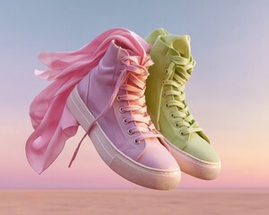 Leinwandbilder - Balletcore Streetwear Revolution Ethereal Pastel Sneakers Redefining Urban Fashion with Soft Gradient Aesthetic and Whimsical Movement Design