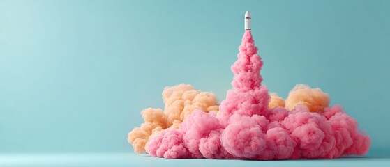 Leinwandbilder - Pastel Aerospace Innovation Dynamic Rocket Launch with Surreal Soft Color Palette - Next-Gen Space Exploration Visualizing Technological Breakthrough and Creative Imagination