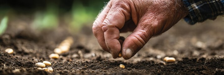 Aufkleber - Farmers Hand Planting Seeds in Rich Soil During Springtime in a Rural Field With Open Space for Growth