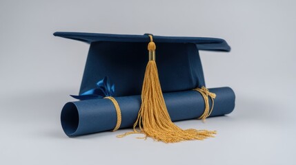 Aufkleber - Graduation Cap and Diploma Still Life Studio Shot Symbolizing Academic Achievement and Success in Education on White Background