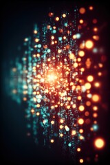 Aufkleber - Abstract Digital Grid with Bokeh Lights Glowing in the Dark Background Futuristic Technology Concept