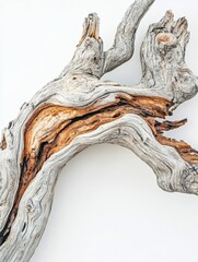 Leinwandbilder - Abstract driftwood sculpture close up on white background studio shot organic texture natural art minimalist design