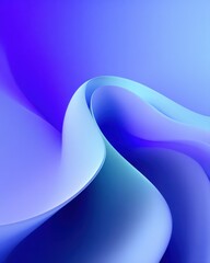 Poster - Abstract blue wave curves in smooth gradient light studio photography for modern background element and design