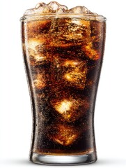 Poster - Refreshing cola drink with ice cubes in a glass studio shot close up view on white background fizzy beverage