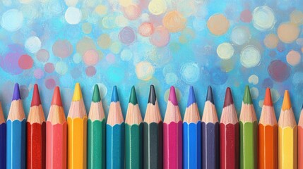 Poster - Row of Colorful Pencils on Abstract Painted Background Close Up Studio Shot Education Art Supplies Creativity