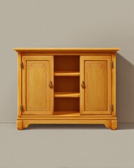Aufkleber - Wooden Cabinet with Open Shelves and Carved Doors in Interior Setting Front View Illustration