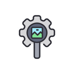  - Gear With Magnifying Glass Inspecting an Image, Technology Integration