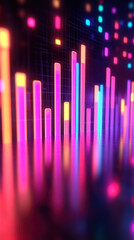 Poster - A colorful, neon-lit background with a series of colorful bars. The bars are arranged in a way that creates a sense of movement and energy. Scene is vibrant and dynamic