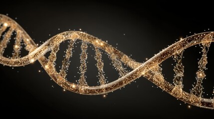 Aufkleber - Golden DNA strand helix molecular structure close up on black background science technology digital art