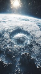 Wall Mural - Cosmic impact crater on a distant icy world.