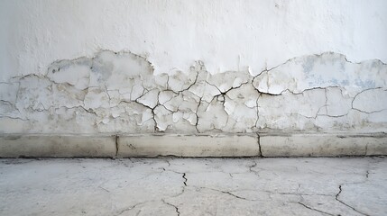 Poster - Cracked waterproofed wall with peeling paint old cement floor