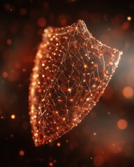 Fototapete - Abstract glowing shield floating in dark space; digital rendering of security and protection concept