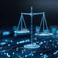 Poster - Digital justice concept abstract scales of justice on circuit board for law technology and artificial intelligence