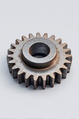Poster - Isolated Gear on White Background Close Up Studio Shot Machinery Component Engineering Part