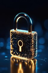 Fototapete - Digital Padlock Security Concept Close Up on Dark Background for Cybersecurity and Data Protection Technology