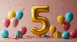 © AlfaSmart - Celebratory scene with golden number five balloon, colorful balloons, and festive decorations for birthday or anniversary