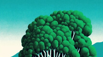 Poster - Lush green trees against a pale teal sky.