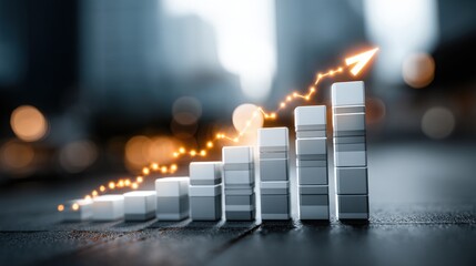 Poster - A building featuring a lit up arrow signifying direction and progress in digital expansion pathways for growth trends