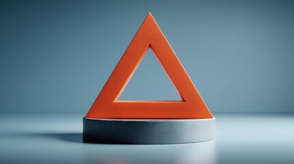 Poster - triangle shaped object rotating in mid-air with a soft focus background enhancing the geometric aest