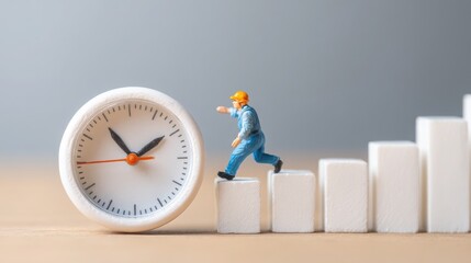 Aufkleber - miniature man climbing clock symbolizing daily habits optimization in trading refining time manageme