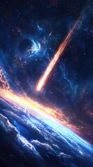 Wall Mural - A spectacular celestial event, cosmic impact view from earth.