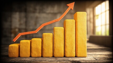 Poster - Bar chart with arrow pointing upward indicating wedge apex point where breakout occurs in financial analysis