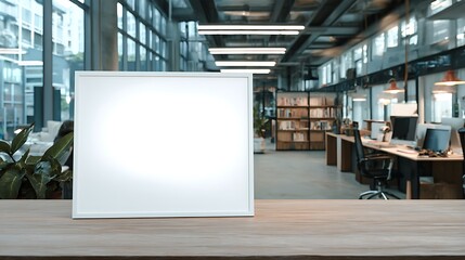 Poster - Corporate branding white blank frame mockup with modern business offices background
