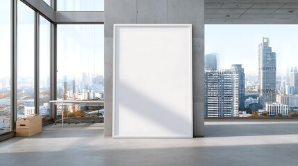 Poster - Corporate branding white blank frame mockup with modern business offices background