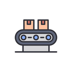 Poster - Automated Production Line Conveyor System With Packages Illustration