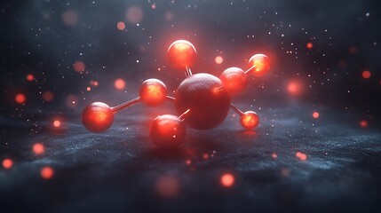 Wall Mural - A glowing red molecular structure displayed against a dark background