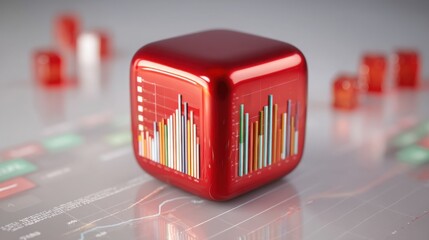 Poster - Red dice featuring bar chart design symbolizing pure logic in real investment decisions within a zero-emotion trade