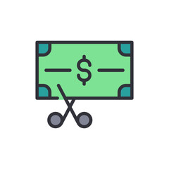 Poster - Symbolic Illustration Of Scissors Cutting A Green Banknote With Dollar Sign