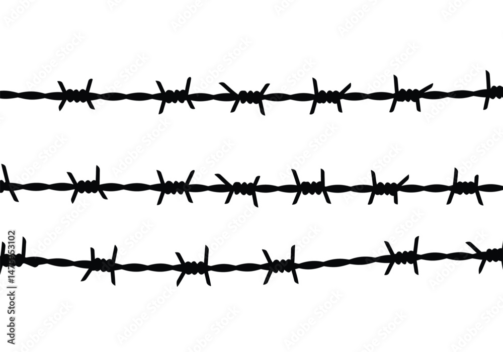 Barbed wire silhouette. This image shows a black and white design of ...